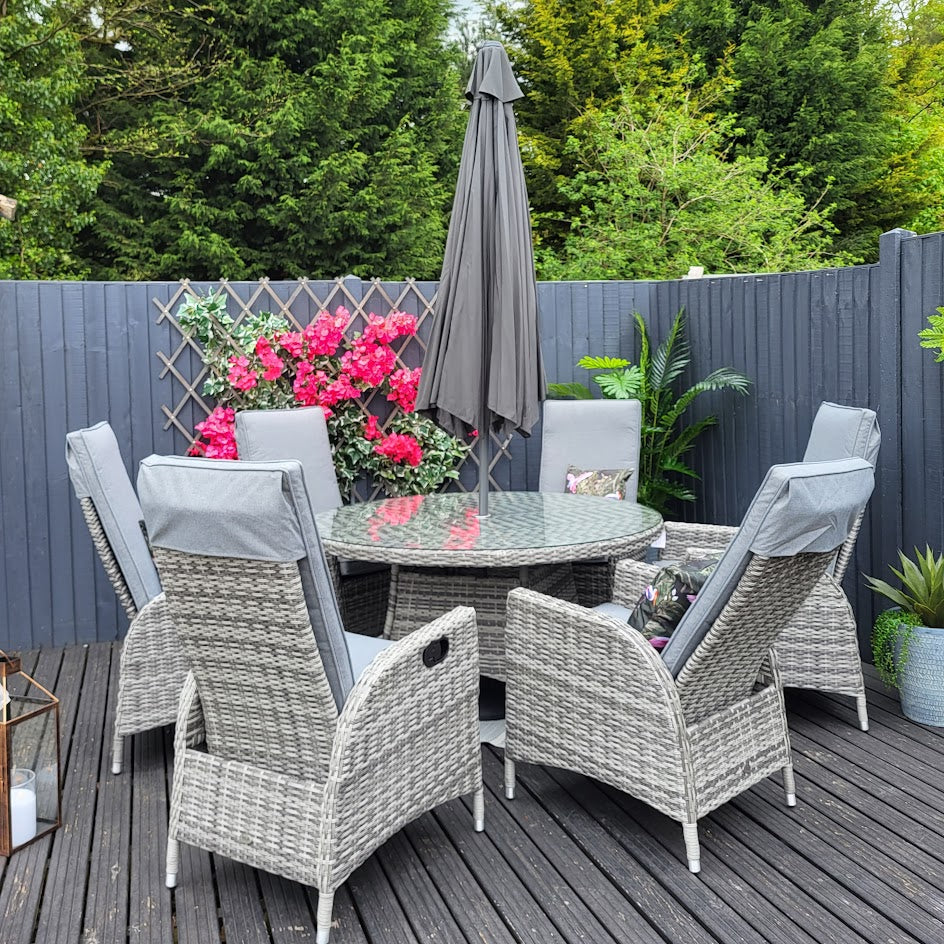 Reclining Round 6 Seat Dining Set - Double Moon By Vila - Warehouse Clearance