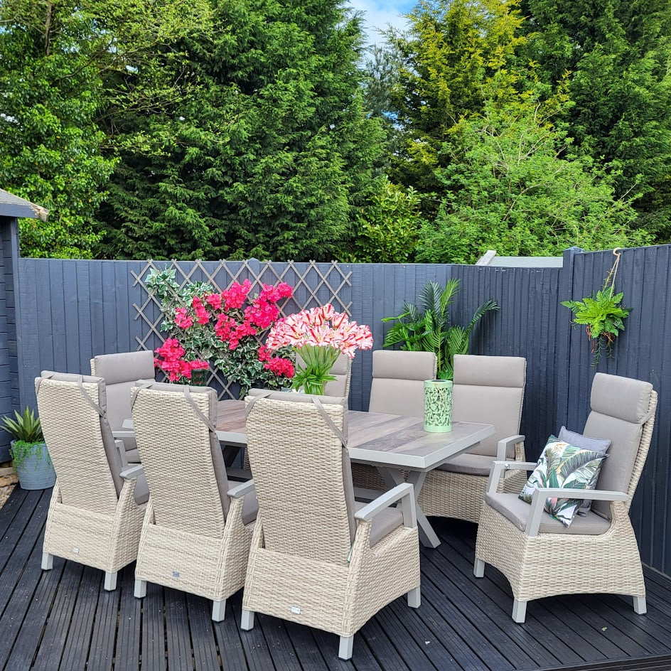 Outdoor Dining 8 Seat Reclining and Extending in Natural - Kendal By Vila