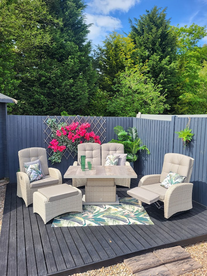 Rocking & Reclining Lounge Set with Adjustable Table in Natural - Bowness By Vila