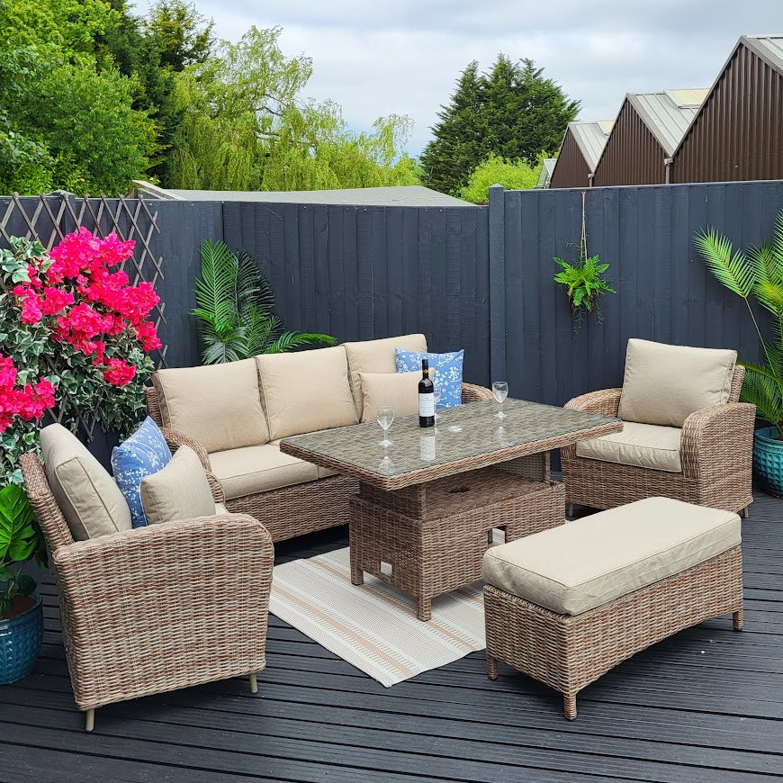 Outdoor Lounge Set with Adjustable Table in Heather Beige - Haven Cotswold By Harbo