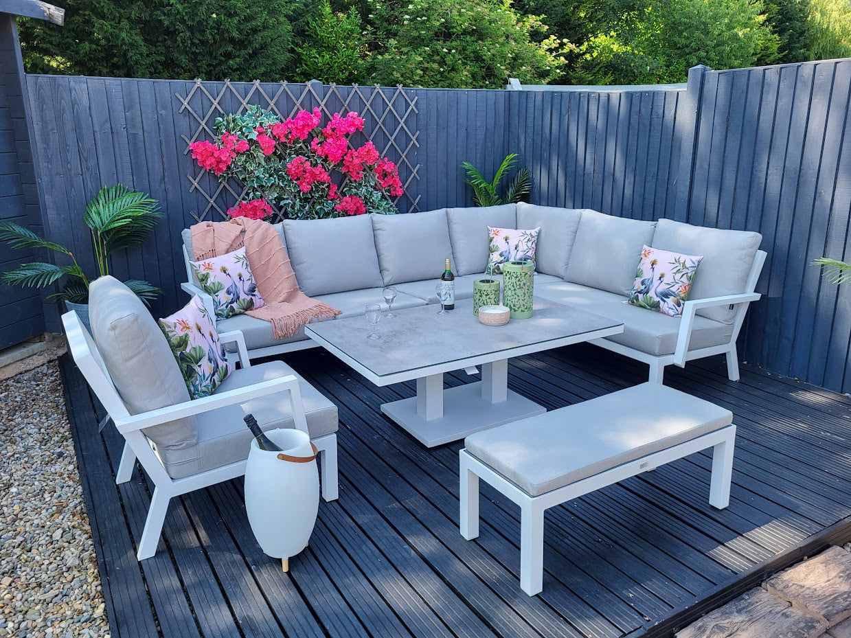 Outdoor Modular Corner with Adjustable Table in White Aluminium - Vogue by Nova