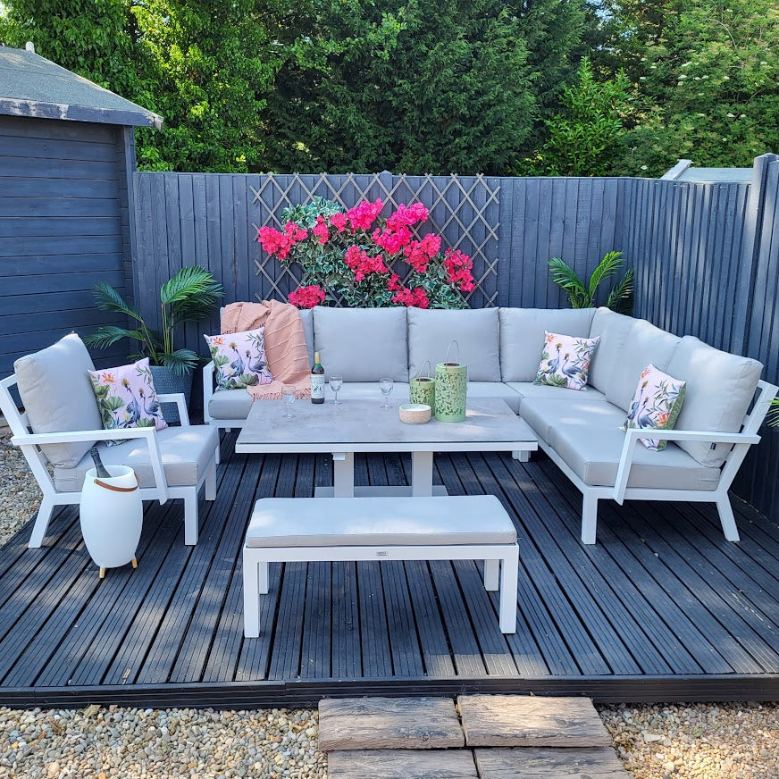 Outdoor Modular Corner with Adjustable Table in White Aluminium - Vogue by Nova