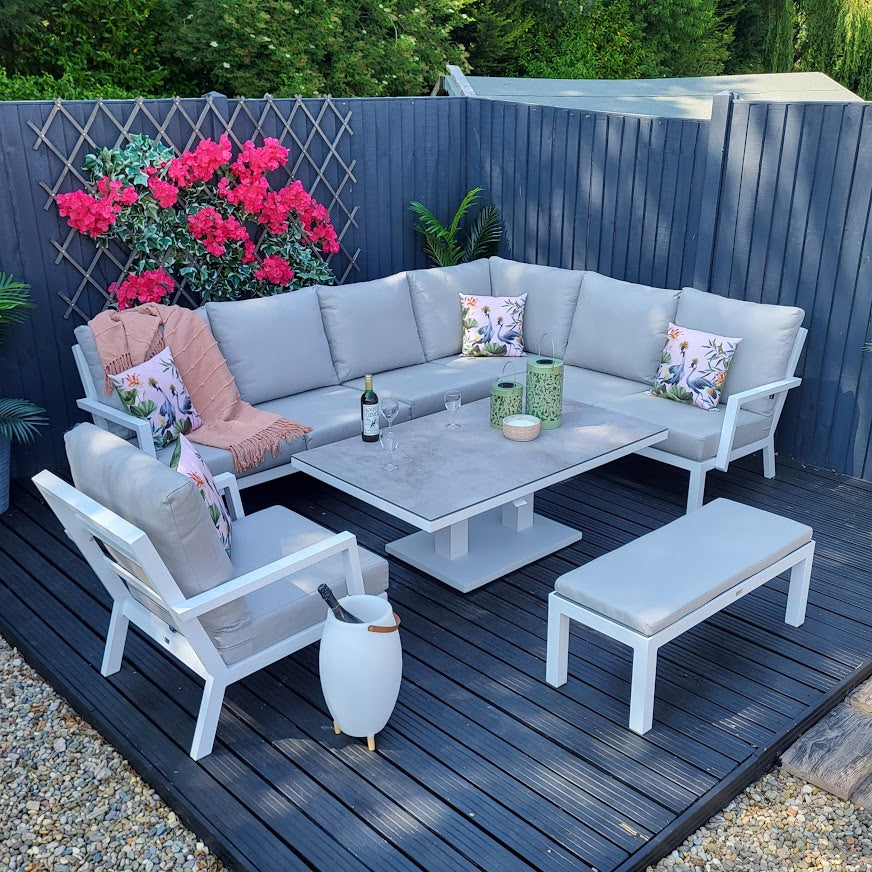 Outdoor Modular Corner with Adjustable Table in White Aluminium - Vogue by Nova