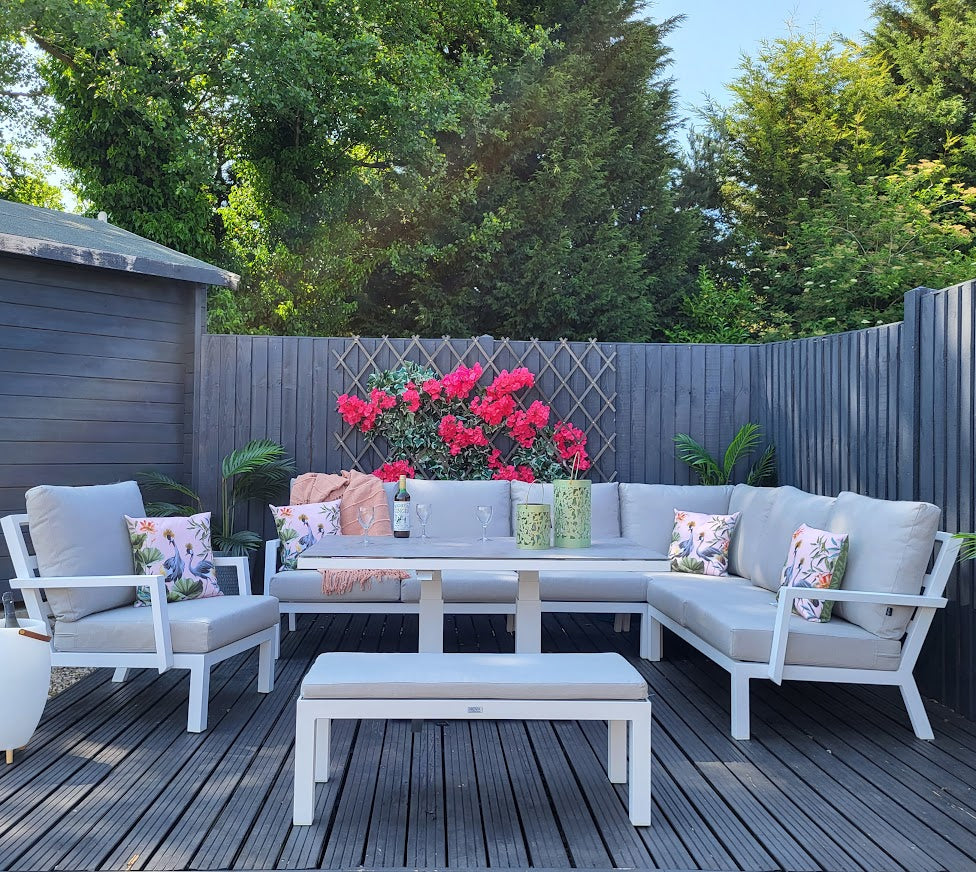 Outdoor Modular Corner with Adjustable Table in White Aluminium - Vogue by Nova