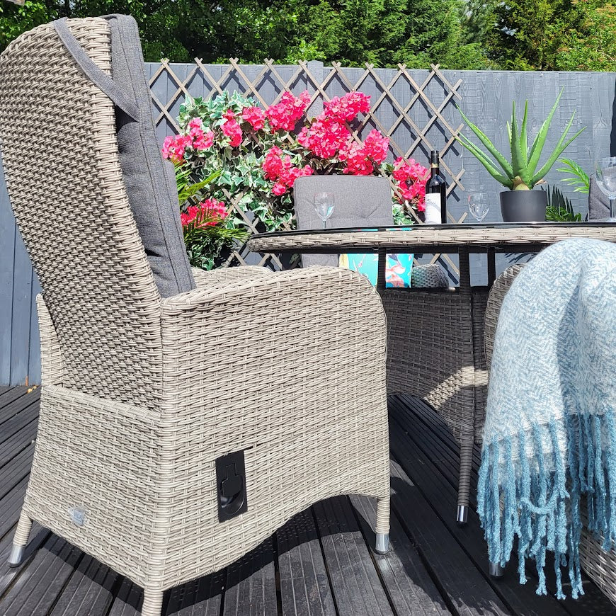 EX-DISPLAY - Outdoor 6 Seat Reclining Round Dining Set In Grey - Ambleside By Vila