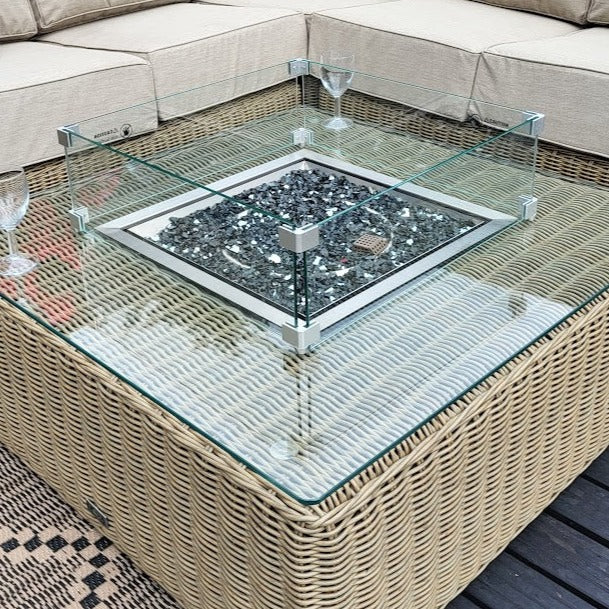 Outdoor Corner with Firepit Table in Willow - Luxor By Nova