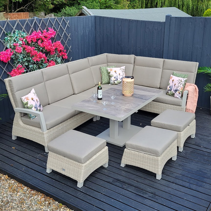 Outdoor Modular Corner with Adjustable Table in Natural - Kendal By Vila