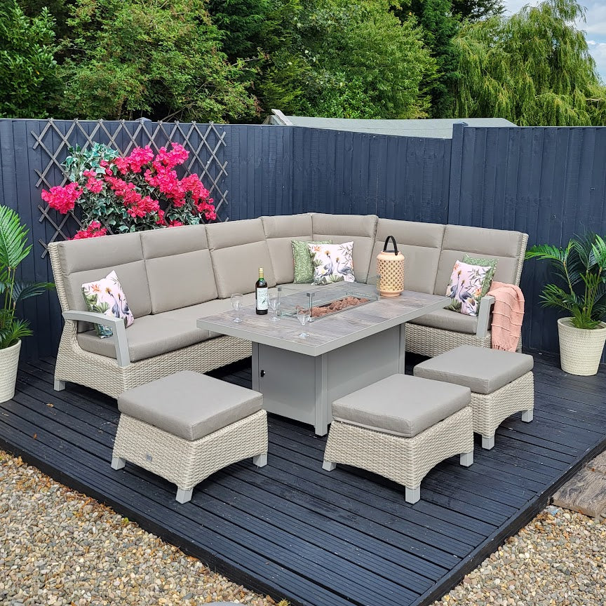 Outdoor Modular Corner with Firepit Table in Natural - Kendal By Vila