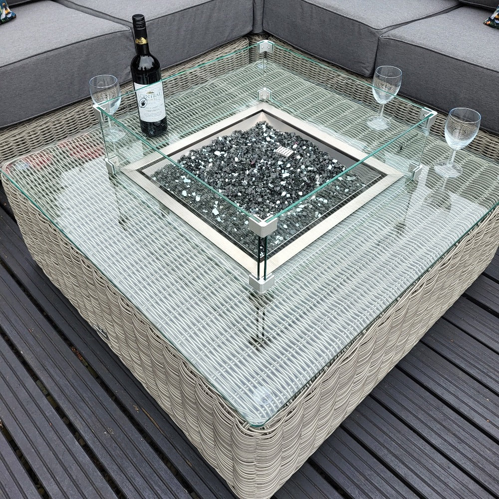 Outdoor Corner with Firepit Table in White Wash - Luxor By Nova