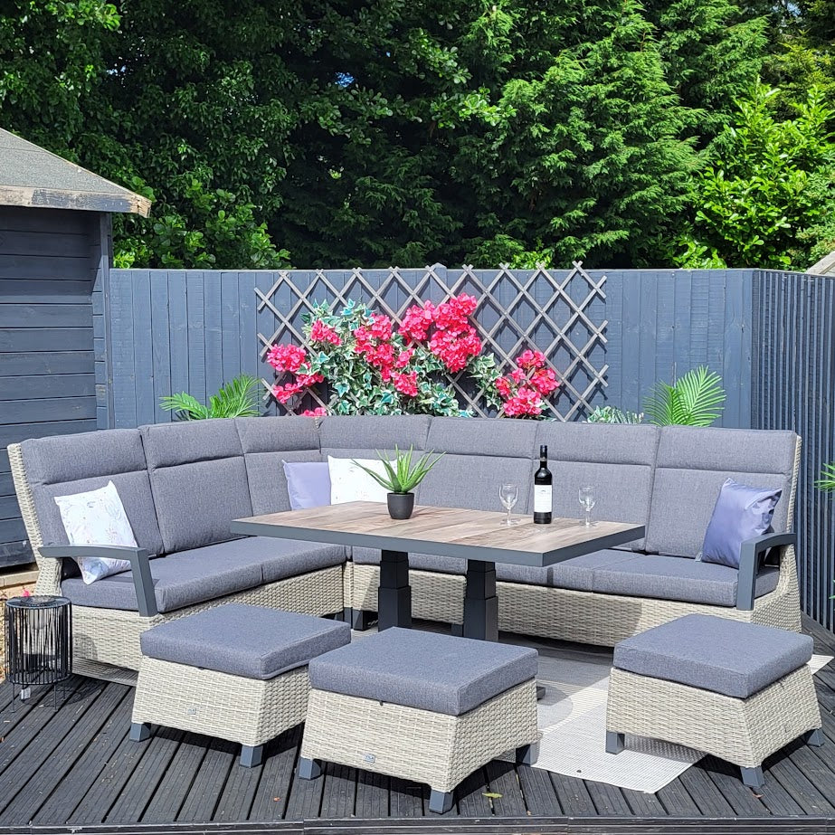 Outdoor Modular Corner with Adjustable Table in Pewter | Kendal By Vila