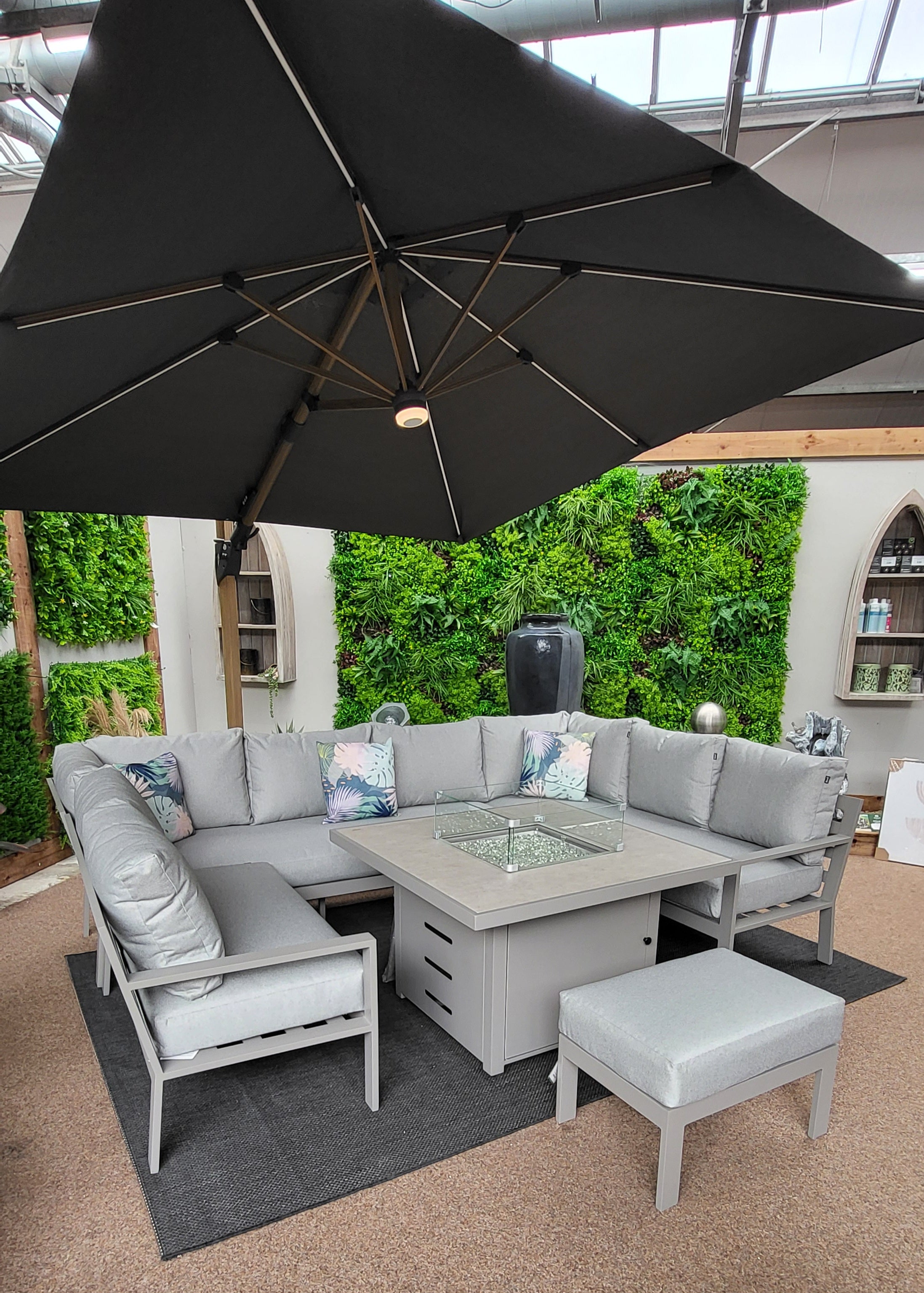 EX-DISPLAY - Outdoor U Shaped Corner Set With Firepit Table - Rio By Hartman