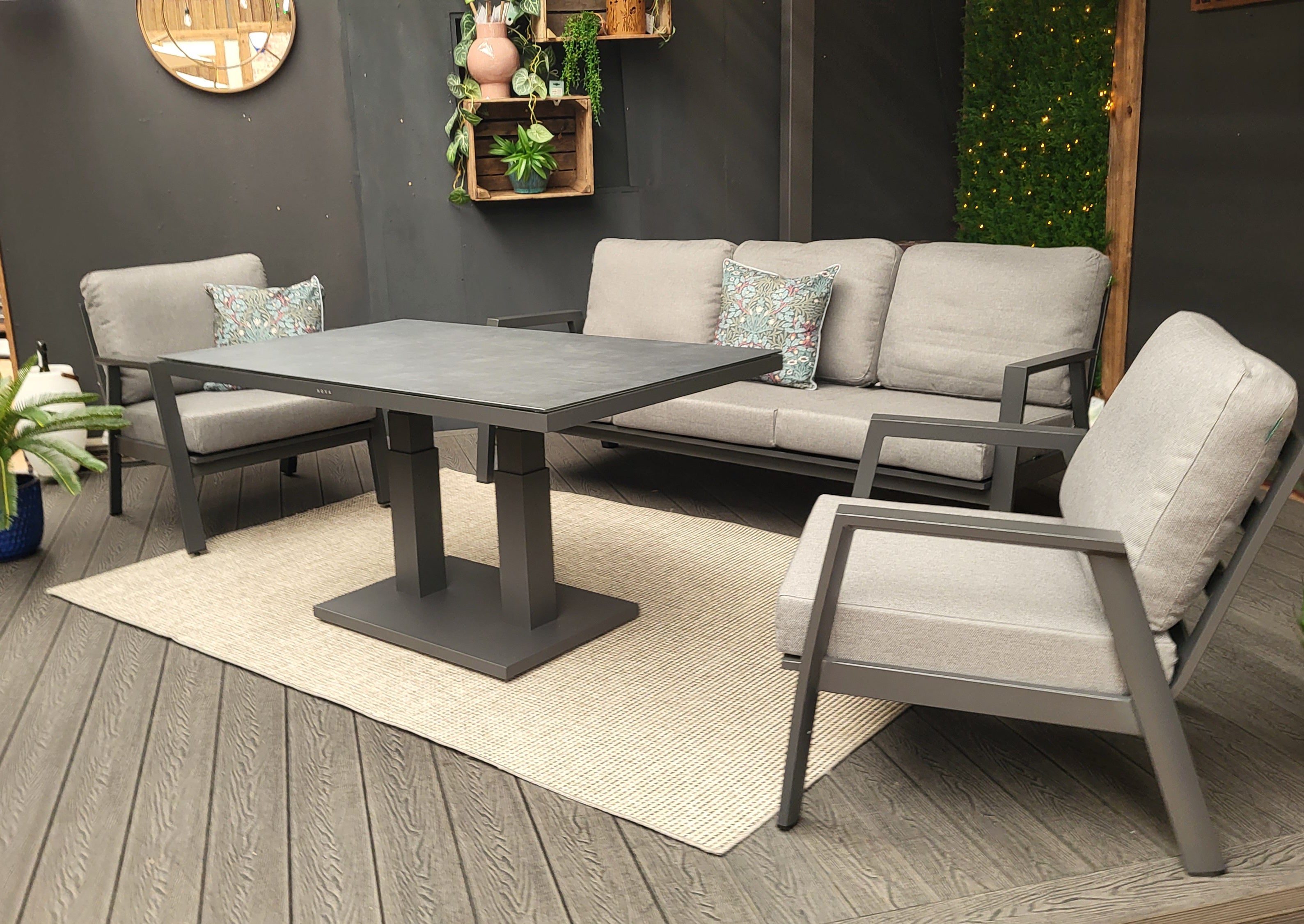 Phoenix Lounge Dining Set with Rectangular Rising Table in Grey | Nova