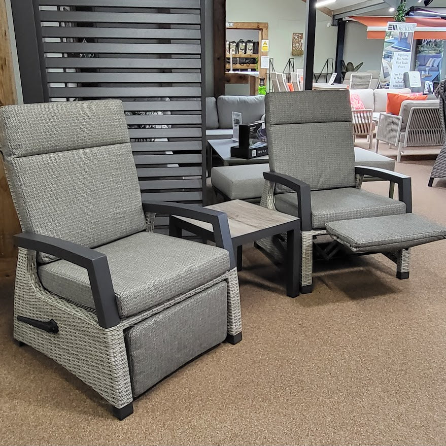 Wide Reclining Bistro with Integrated Footstools in Pewter - Kendal by Vila