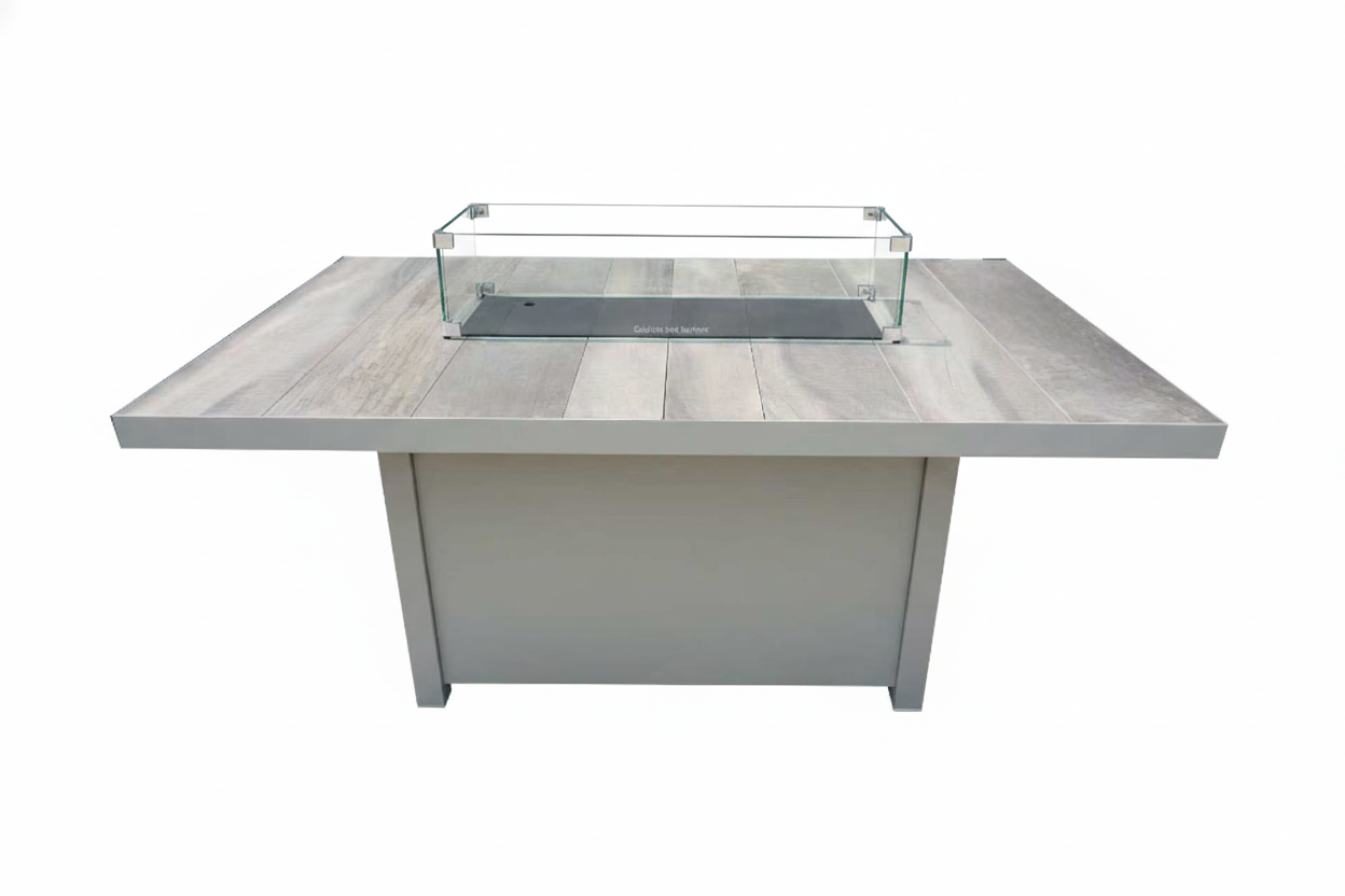 Rectangular Gas Firepit Table in Natural - Triton By Vila