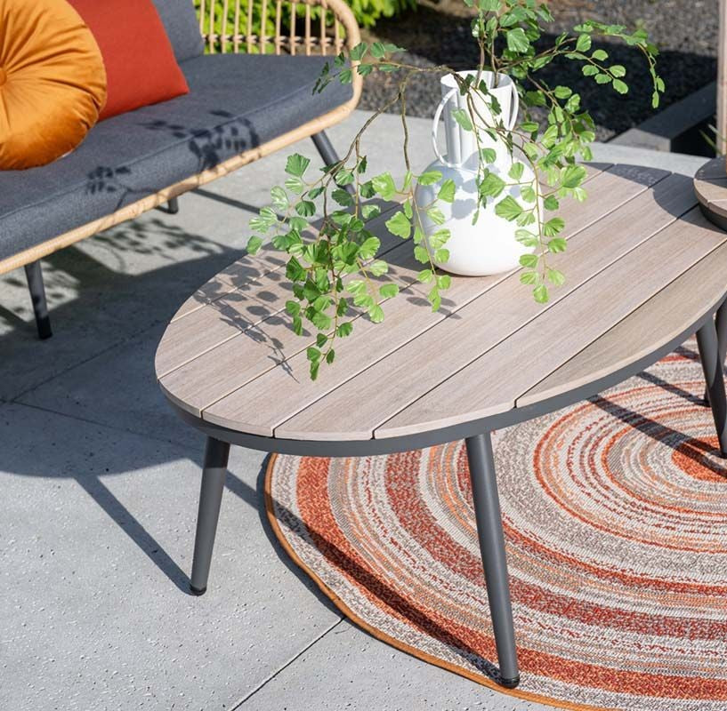 Margriet Side Table Oval - Carbon Black - Vironwood Top | Garden Impressions