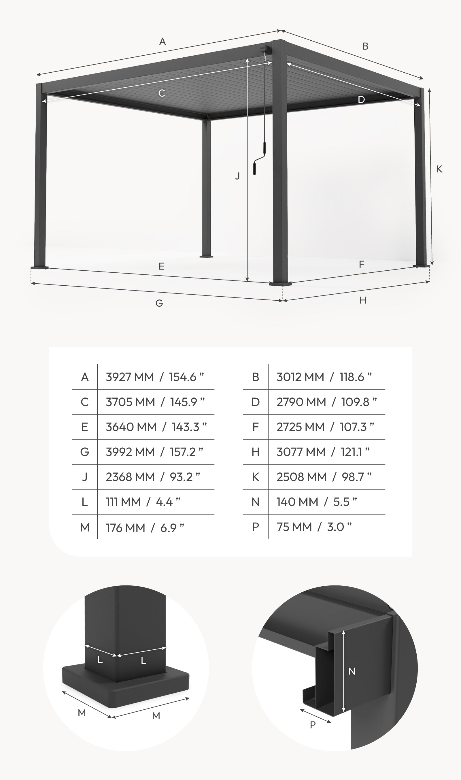 Aluminium 4m x 3m Pergola in Light Oak Effect - Titan By Nova
