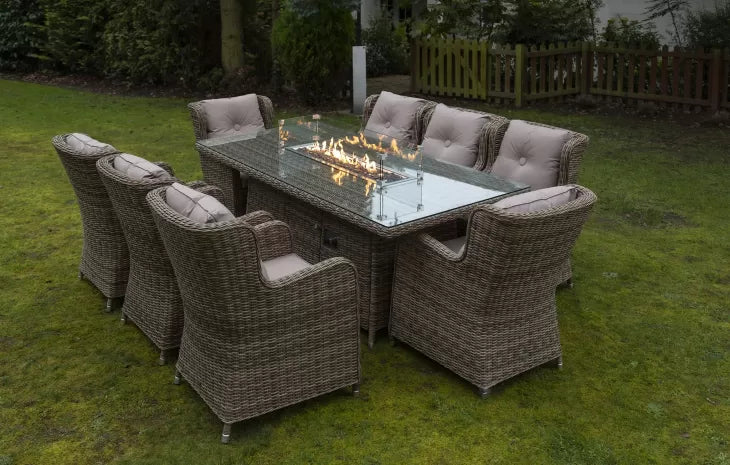 Seville 8 Seat Outdoor Firepit Dining Set Natural | Katie Blake - (free cover)