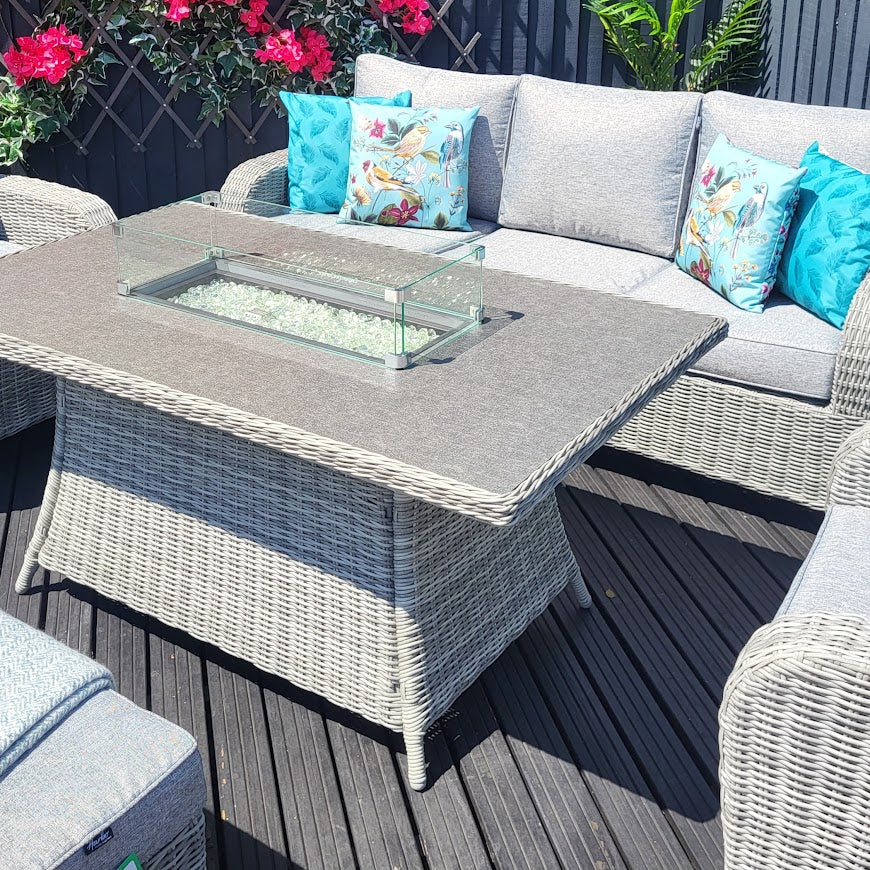 Clearance - Outdoor Lounge Set with Firepit in Grey (Light Grey Cushions) - Club By Harbo