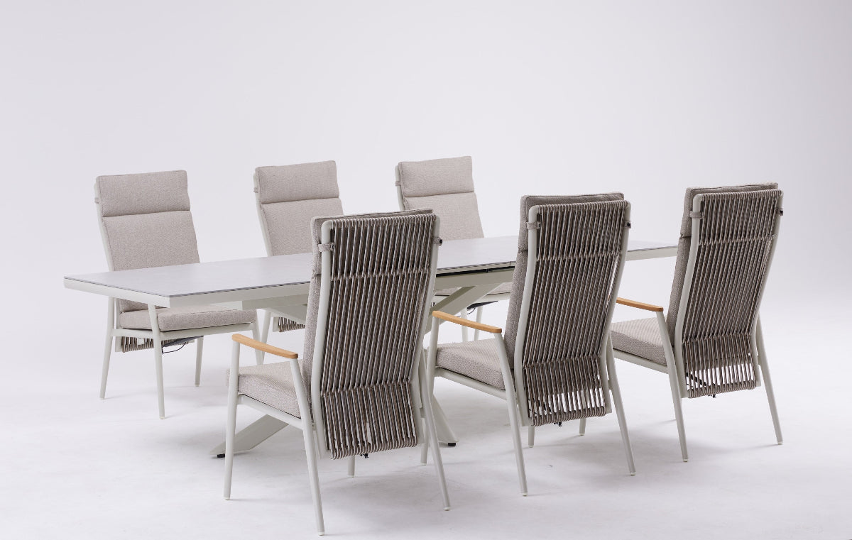 Outdoor 6 Seat Reclining Dining Set with Extending Table - Arnside By Vila
