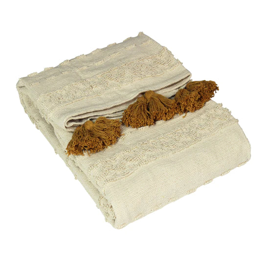 Garden Furniture Accessories - Boho Cotton Tufted Throw - Ochre