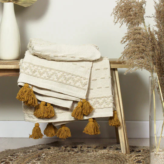 Garden Furniture Accessories - Boho Cotton Tufted Throw - Ochre