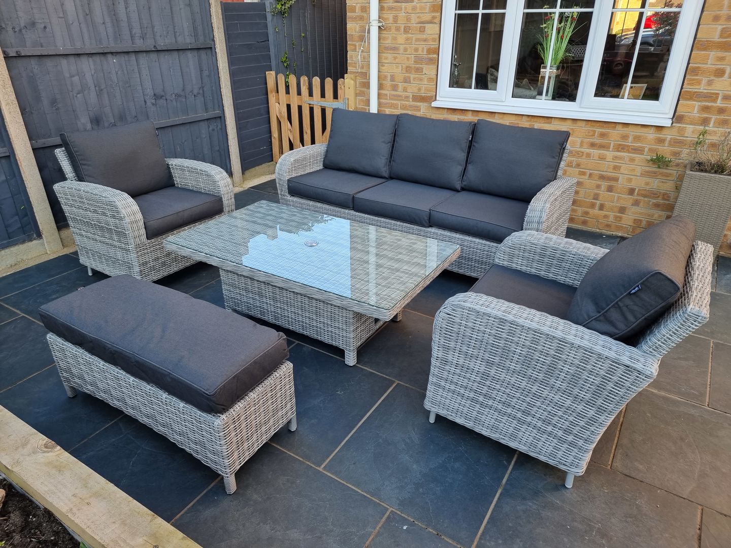 Outdoor Lounge with Adjustable Table in Grey - Club By Harbo - Warehouse Clearance