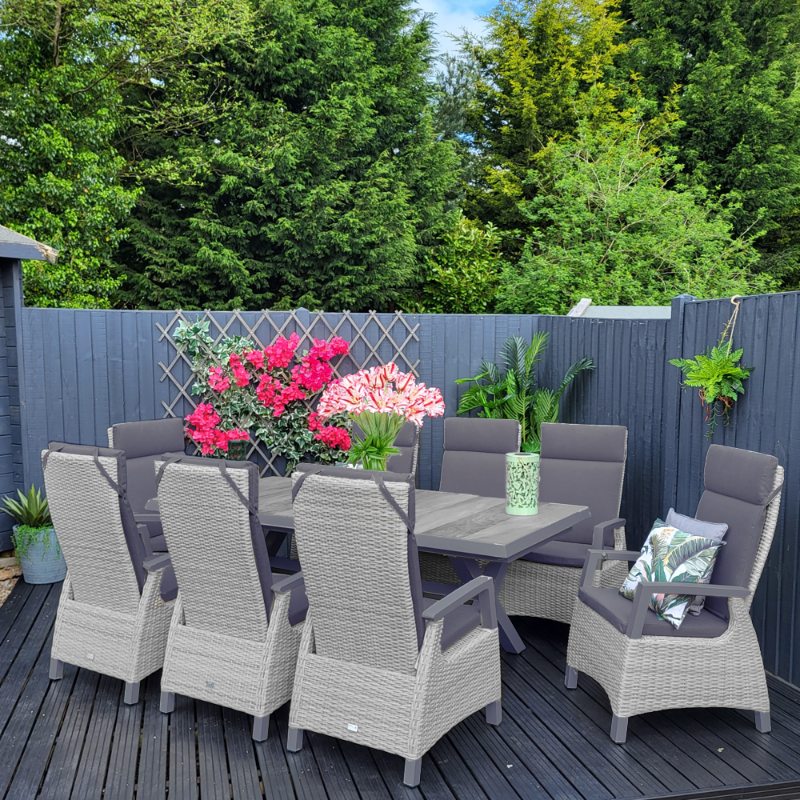 Outdoor Dining 8 Seat Reclining and Extending in Grey - Kendal By Vila