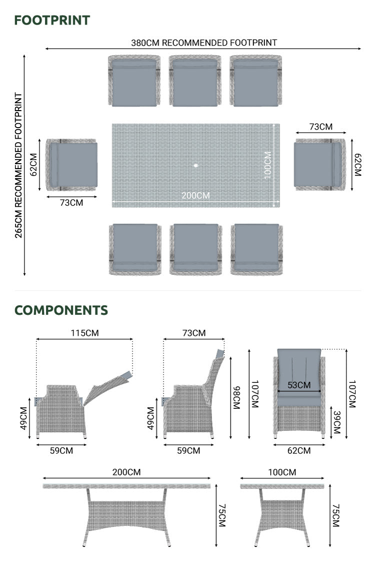 Carolina Outdoor 8 Seat Rectangular Dining Set by Nova in White Wash