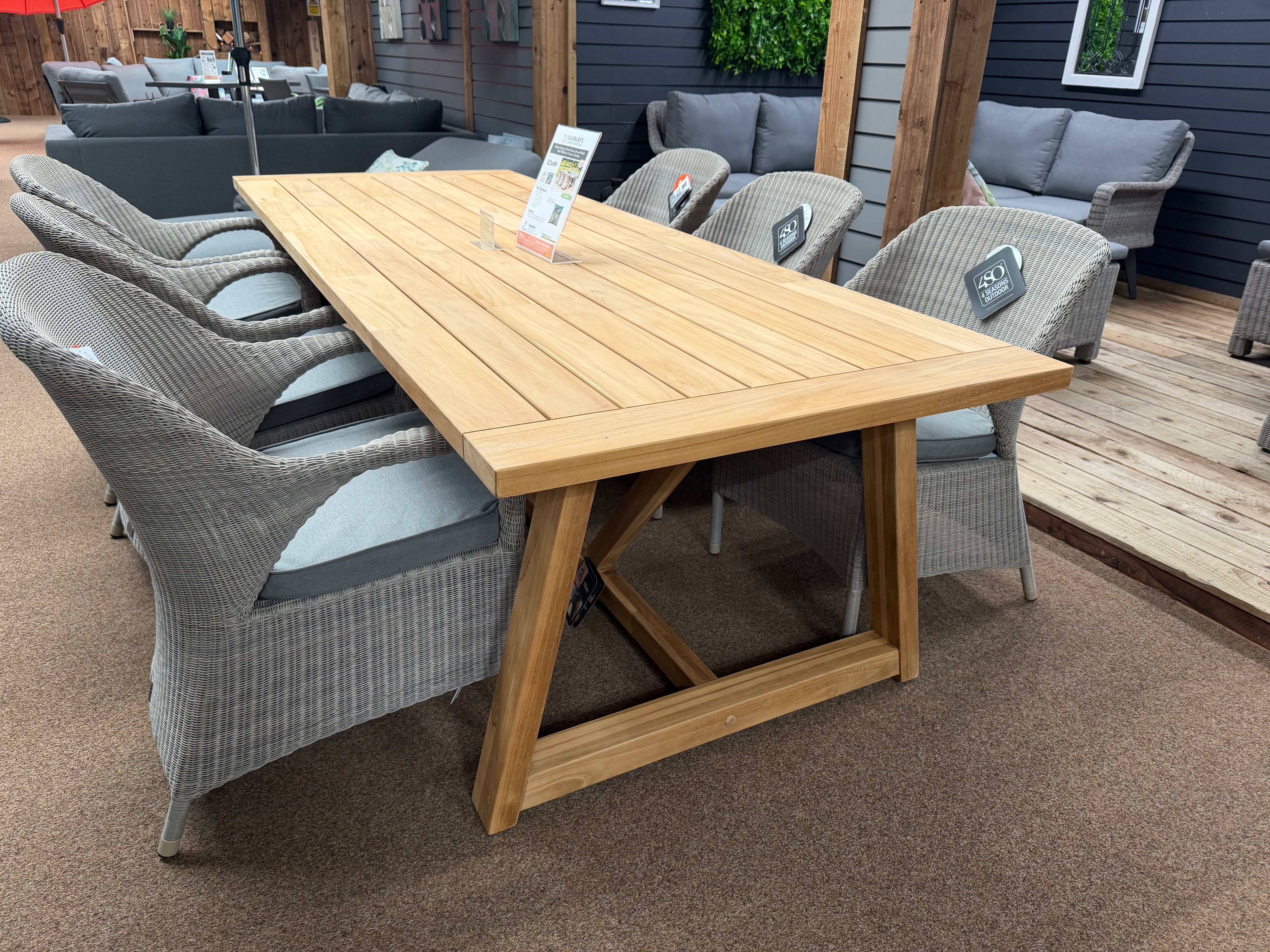Sussex Outdoor 6 Seat Dining Set with Noah Teak Table by 4 Seasons Outdoor