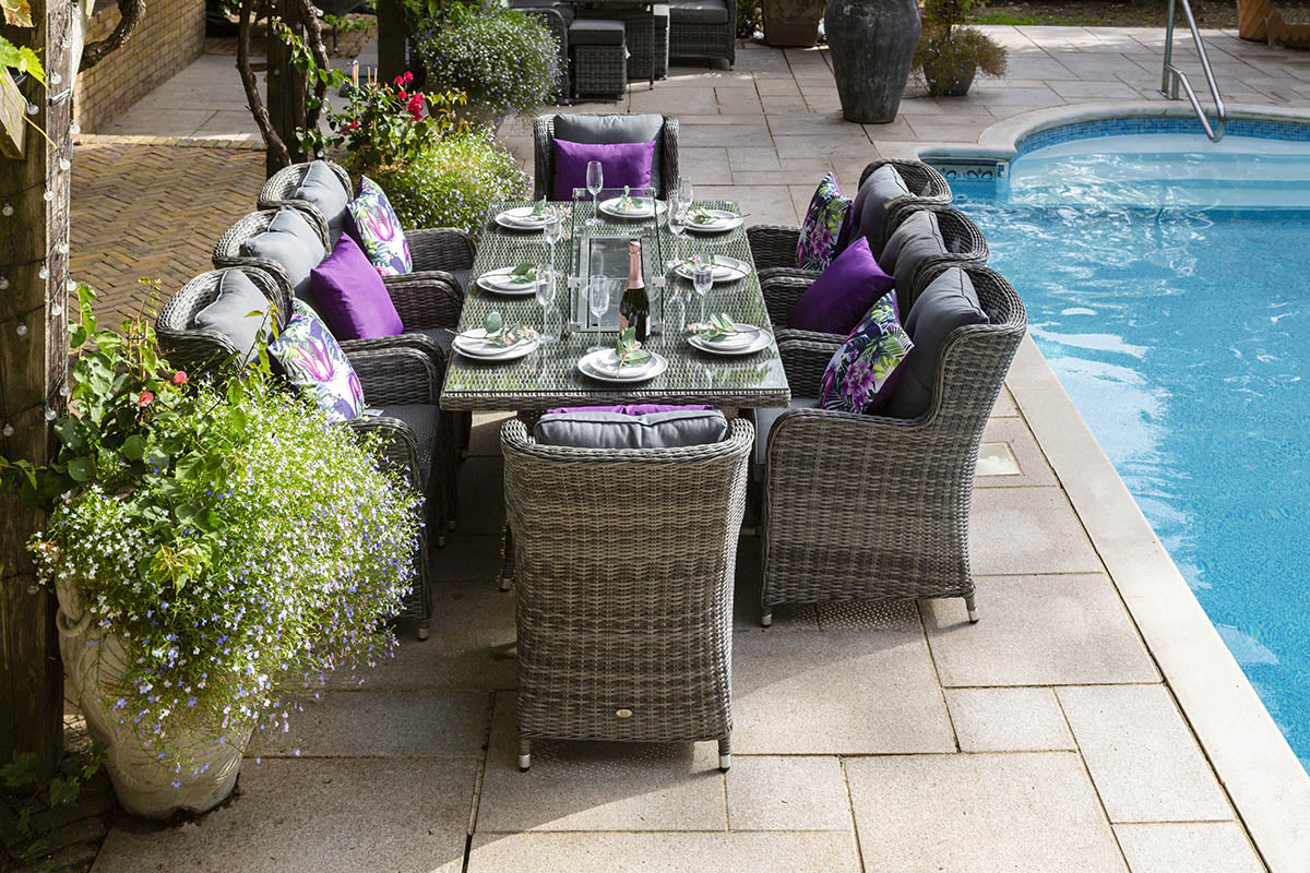 Seville 8 Seat Outdoor Firepit Dining Set Grey | Katie Blake - (free cover)
