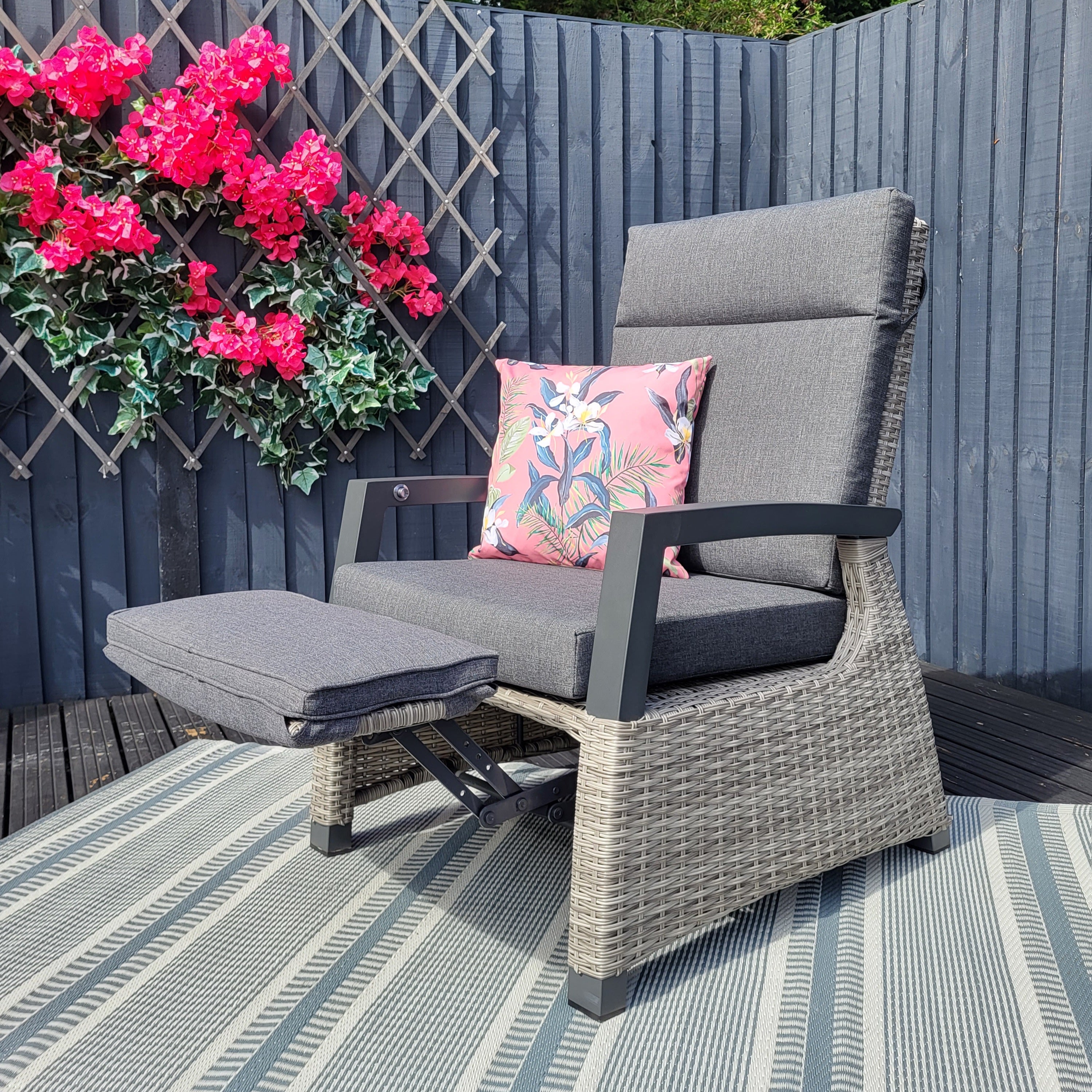 Kendal Wide Reclining Chair Grey - All Weather Cushion | Vila