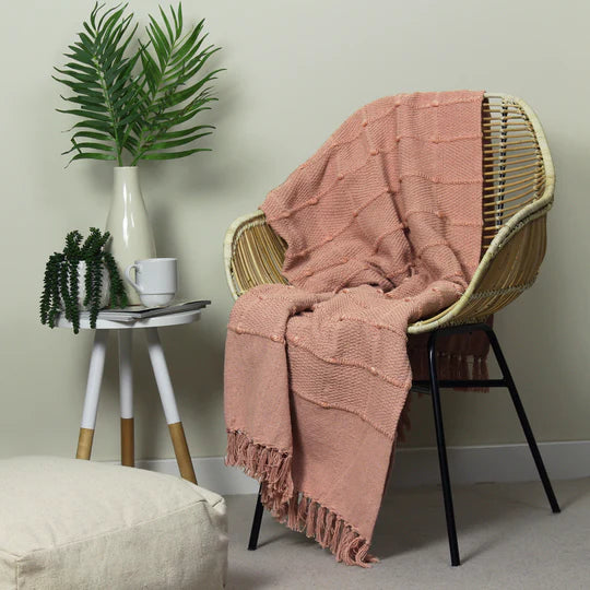 Garden Furniture Accessories - Motti Woven Tufted Stripe Throw - Blush