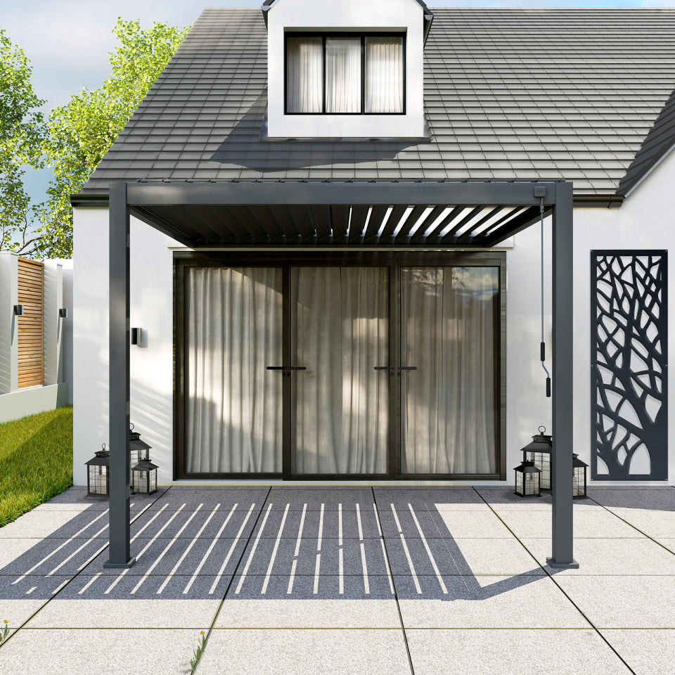 Titan Aluminium Wall Mounted Pergola - 3.6m x 3.0m in Graphite Grey