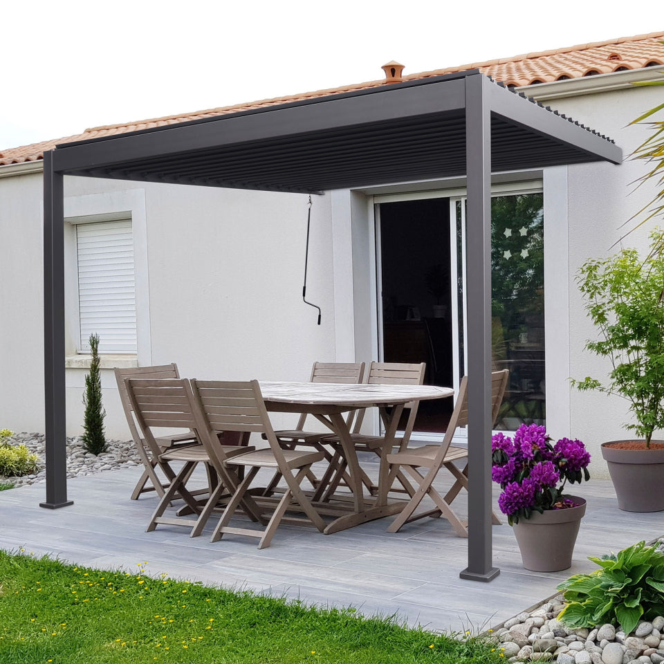 Titan Aluminium Wall Mounted Pergola - 3.6m x 3.0m in Graphite Grey