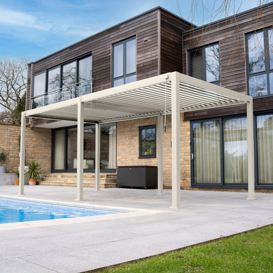 Legacy Aluminium Metal Pergola in Pebble - 7.2m x 3.6m Free Standing