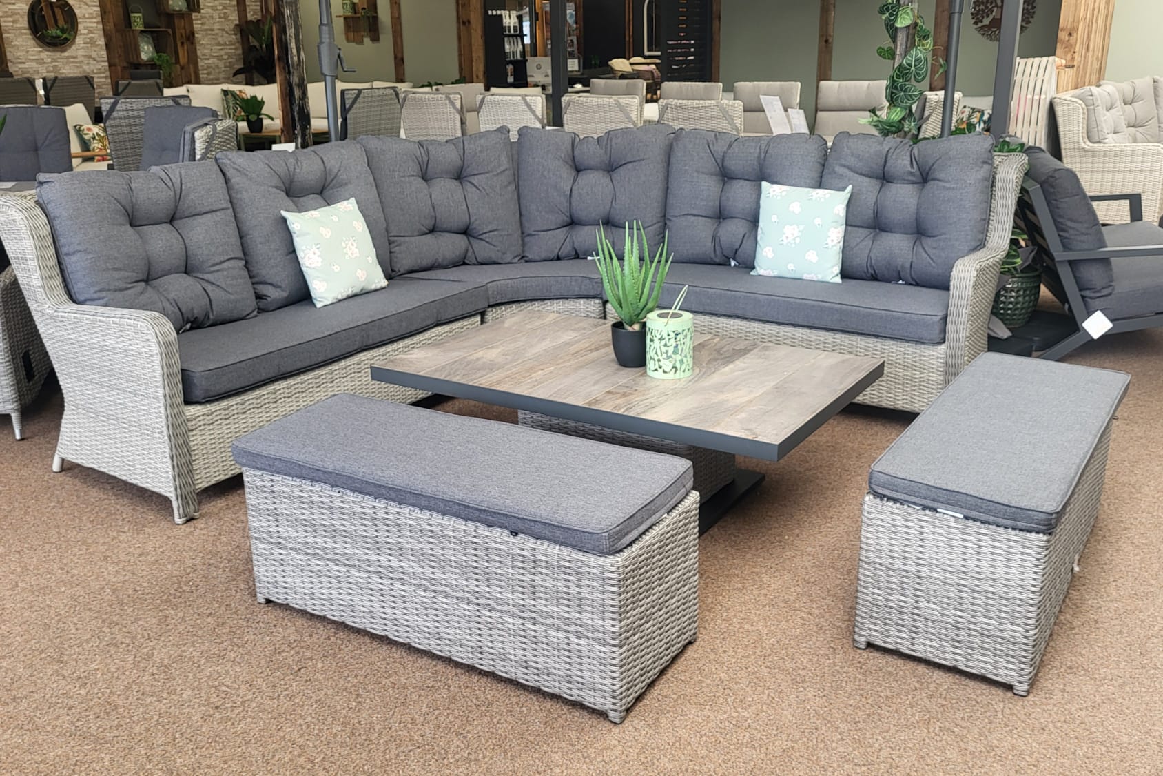 EX-DISPLAY - Large Corner Set with Adjustable Table in Grey - Langdale By Vila