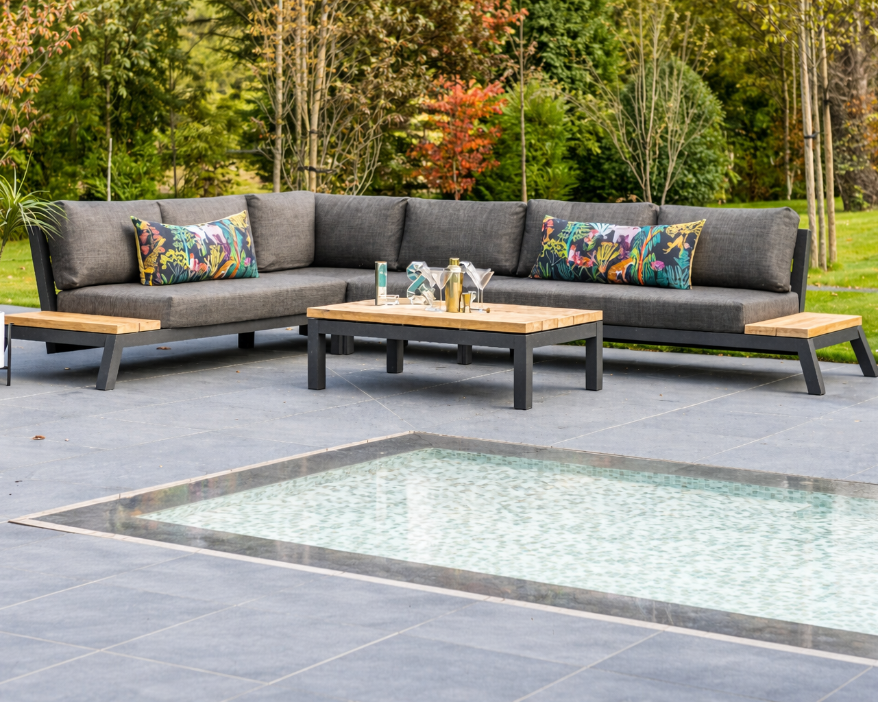 Empire Modular Corner Lounge Set with Teak Coffee Table | 4 Seasons Outdoor