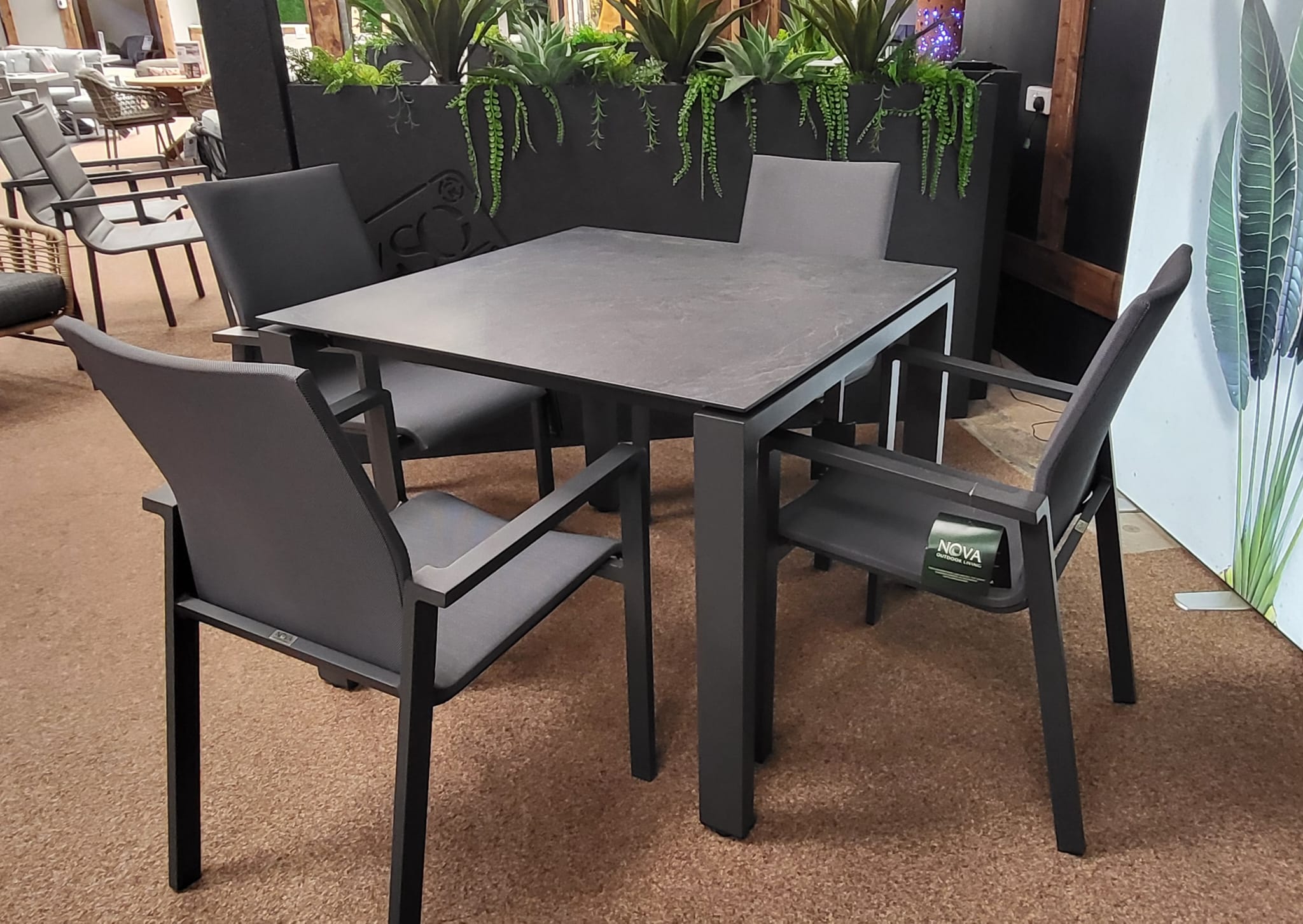 Outdoor 4 Seat Grey HPL Goa Table with Roma Chairs
