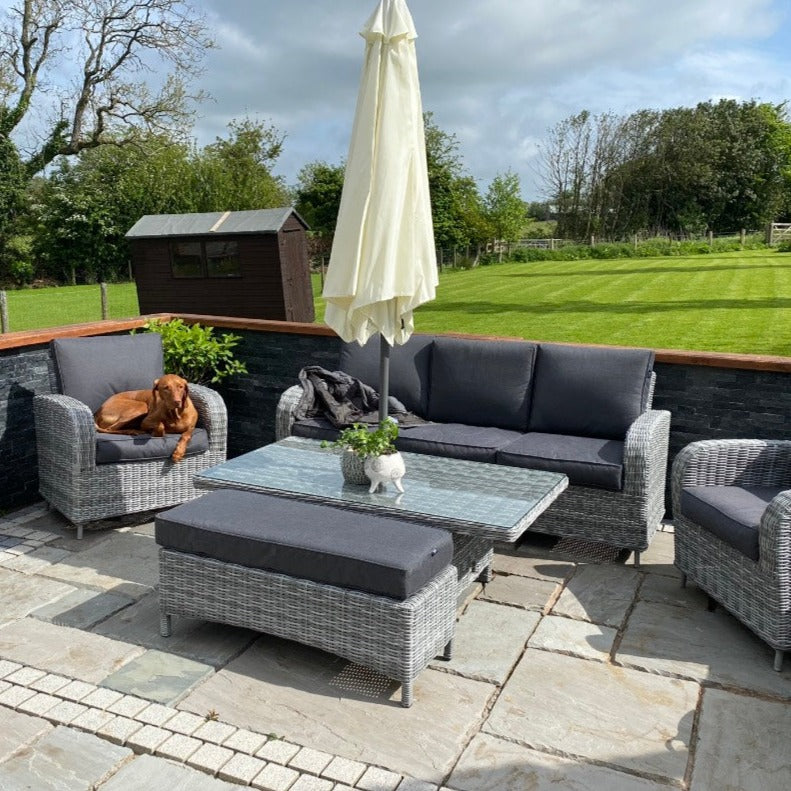 Outdoor Lounge with Adjustable Table in Grey - Club By Harbo - Warehouse Clearance
