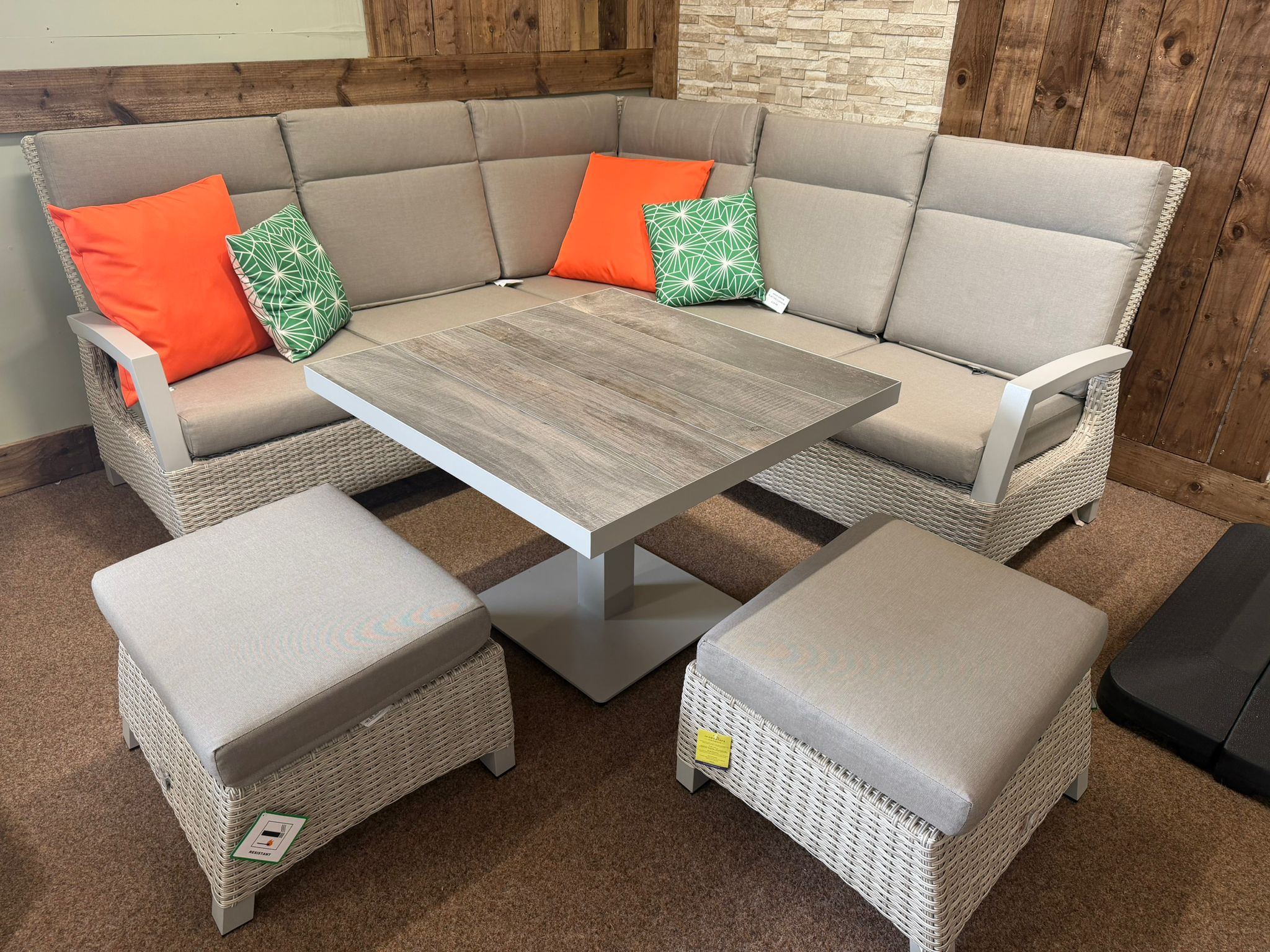 EX-DISPLAY Outdoor Compact Kendal Corner with 90cm Adjustable Table in Natural | Vila