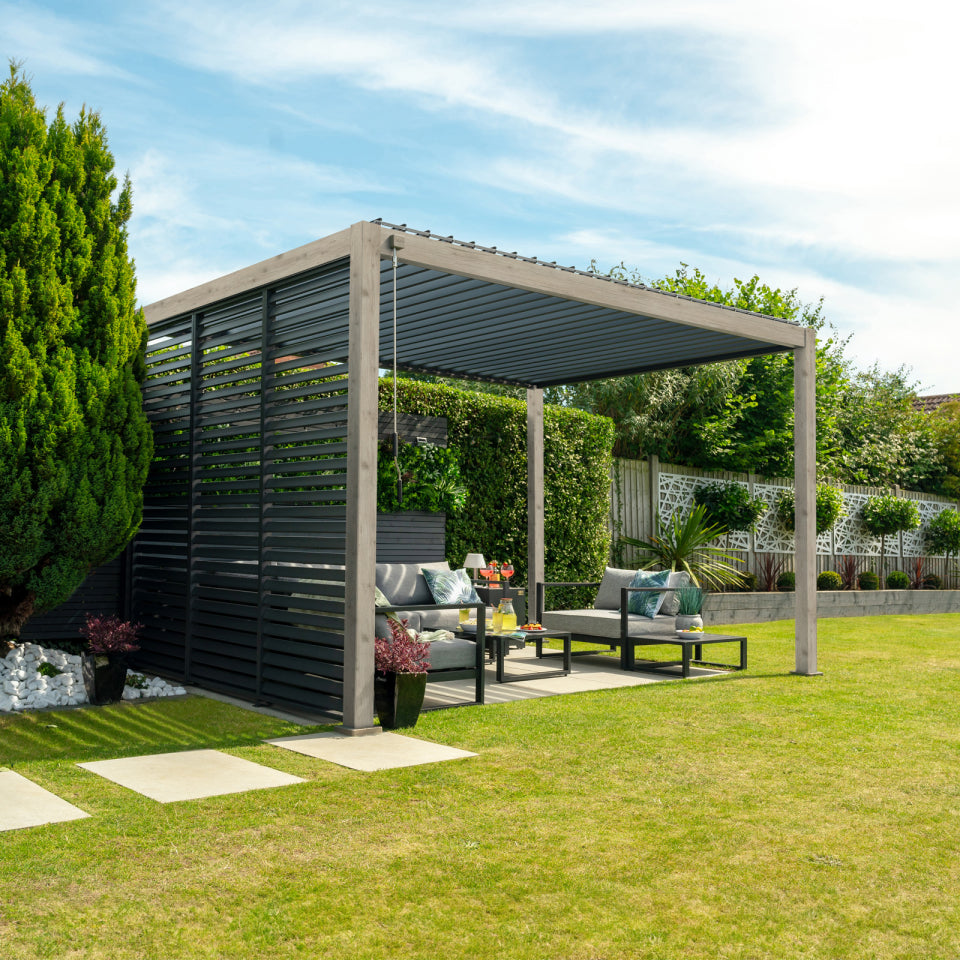 Aluminium 4m x 3m Pergola in Light Oak Effect - Titan By Nova