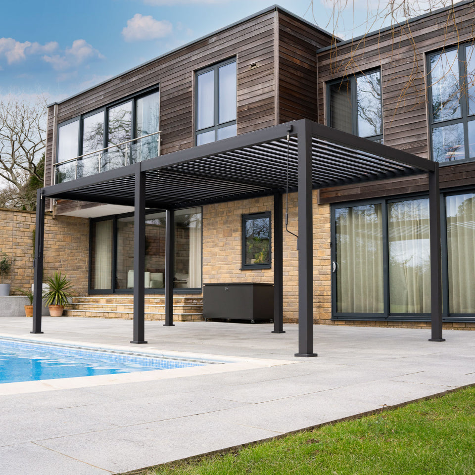 Titan Aluminium Metal Pergola in Graphite Grey - 8.0m x 3.6m Free Standing