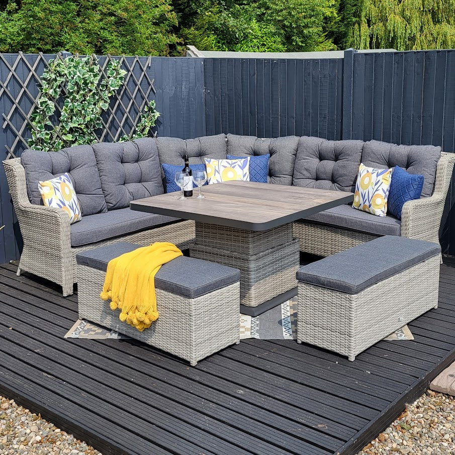 Large Corner Set with Adjustable Table in Grey - Langdale By Vila