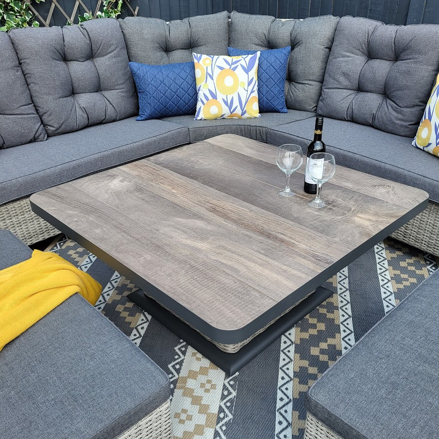 Large Corner Set with Adjustable Table in Grey - Langdale By Vila