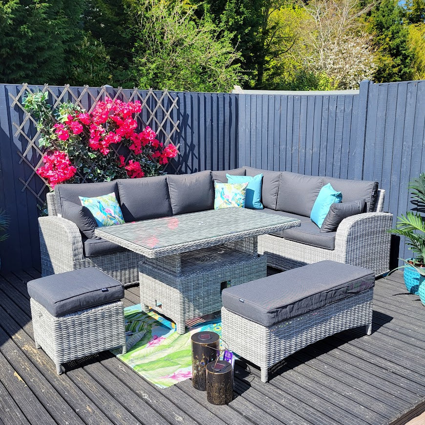 Large Corner with Adjustable Table in Grey - Club By Harbo