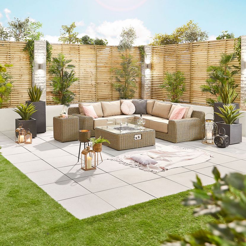 Outdoor Corner with Firepit Table in Willow - Luxor By Nova