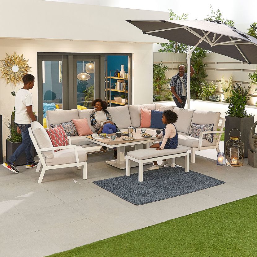 Outdoor Modular Corner with Adjustable Table in White Aluminium - Vogue by Nova