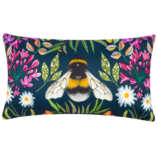 House of Bloom Zinnia Bee Rectangular Outdoor Scatter Cushion - Navy