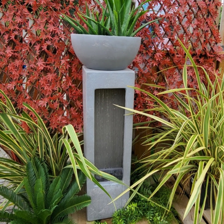 Artemis Cascading Water Feature Column with Planter - No Plumbing Required