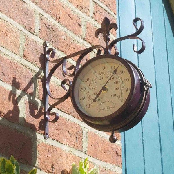 Double Sided York Station Wall Clock & Thermometer 15cm